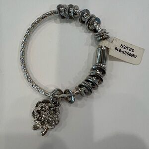 Silver Crystal Charm Bangle Bracelet - Silver